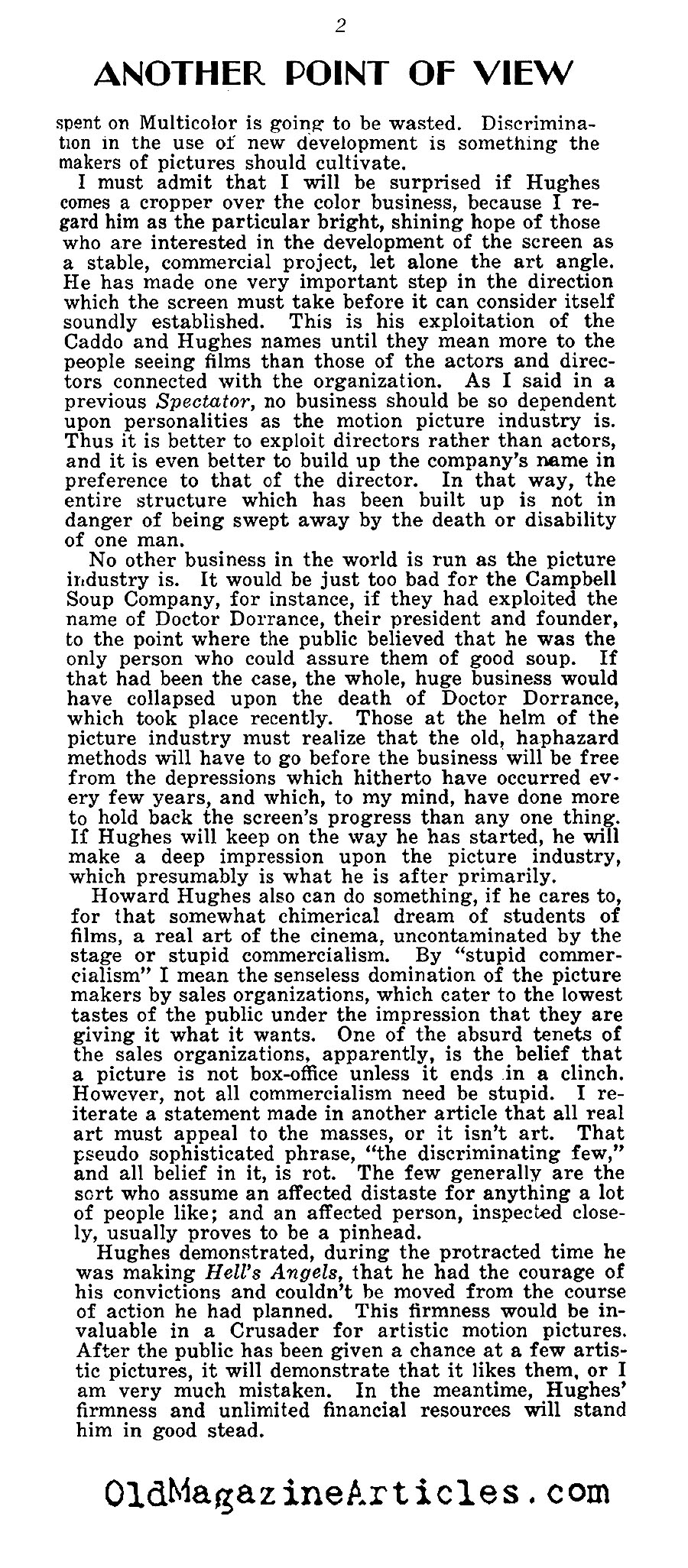 Howard Hughes Buys Multicolor (Film Spectator, 1930)